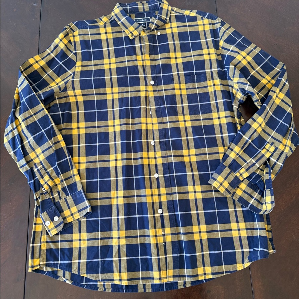 Club Room Yellow and Blue Plaid Button-Up Shirt